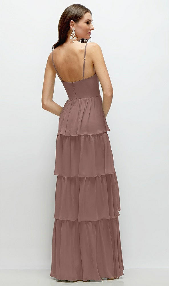 Back View - Sienna Bustier-Style Chiffon Tiered Ruffle Maxi Dress with Adjustable Straps