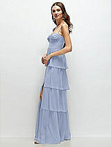 Side View Thumbnail - Sky Blue Bustier-Style Chiffon Tiered Ruffle Maxi Dress with Adjustable Straps