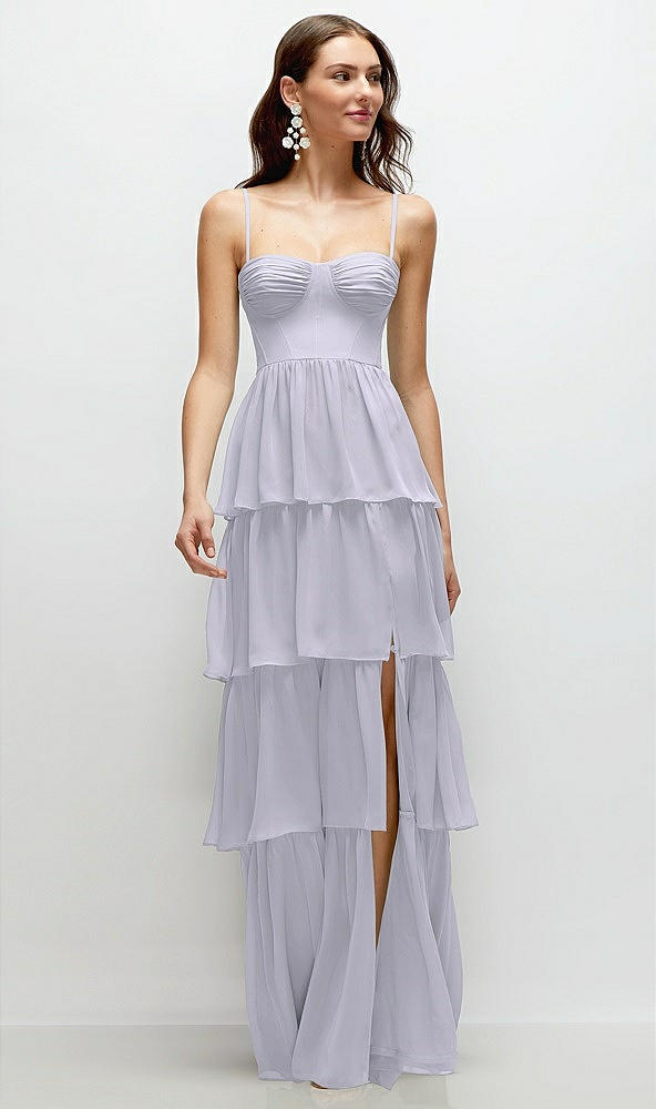 Front View - Silver Dove Bustier-Style Chiffon Tiered Ruffle Maxi Dress with Adjustable Straps