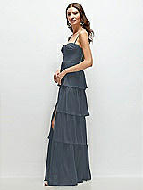 Side View Thumbnail - Silverstone Bustier-Style Chiffon Tiered Ruffle Maxi Dress with Adjustable Straps