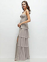 Side View Thumbnail - Taupe Bustier-Style Chiffon Tiered Ruffle Maxi Dress with Adjustable Straps