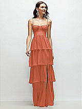 Front View Thumbnail - Terracotta Copper Bustier-Style Chiffon Tiered Ruffle Maxi Dress with Adjustable Straps