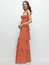 Side View Thumbnail - Terracotta Copper Bustier-Style Chiffon Tiered Ruffle Maxi Dress with Adjustable Straps