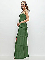 Side View Thumbnail - Vineyard Green Bustier-Style Chiffon Tiered Ruffle Maxi Dress with Adjustable Straps