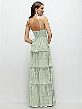 Rear View Thumbnail - Vintage Primrose Sage Bustier-Style Chiffon Tiered Ruffle Maxi Dress with Adjustable Straps