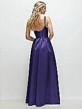 Rear View Thumbnail - Grape Scoop Neck Inset Corset Satin Maxi Dress with Pockets