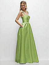 Side View Thumbnail - Mojito Scoop Neck Inset Corset Satin Maxi Dress with Pockets