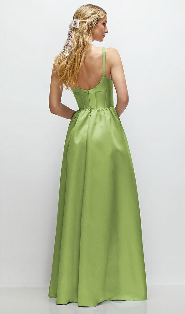 Back View - Mojito Scoop Neck Inset Corset Satin Maxi Dress with Pockets