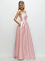 Side View Thumbnail - Ballet Pink Scoop Neck Inset Corset Satin Maxi Dress with Pockets