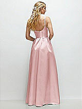 Rear View Thumbnail - Ballet Pink Scoop Neck Inset Corset Satin Maxi Dress with Pockets