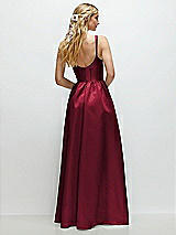 Rear View Thumbnail - Burgundy Scoop Neck Inset Corset Satin Maxi Dress with Pockets