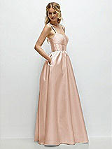 Side View Thumbnail - Cameo Scoop Neck Inset Corset Satin Maxi Dress with Pockets