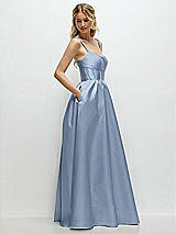 Side View Thumbnail - Cloudy Scoop Neck Inset Corset Satin Maxi Dress with Pockets