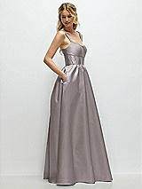 Side View Thumbnail - Cashmere Gray Scoop Neck Inset Corset Satin Maxi Dress with Pockets