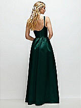 Rear View Thumbnail - Evergreen Scoop Neck Inset Corset Satin Maxi Dress with Pockets