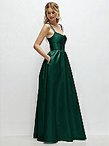 Side View Thumbnail - Hunter Green Scoop Neck Inset Corset Satin Maxi Dress with Pockets