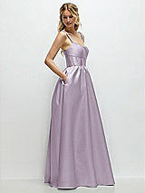 Side View Thumbnail - Lilac Haze Scoop Neck Inset Corset Satin Maxi Dress with Pockets