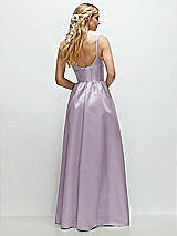 Rear View Thumbnail - Lilac Haze Scoop Neck Inset Corset Satin Maxi Dress with Pockets