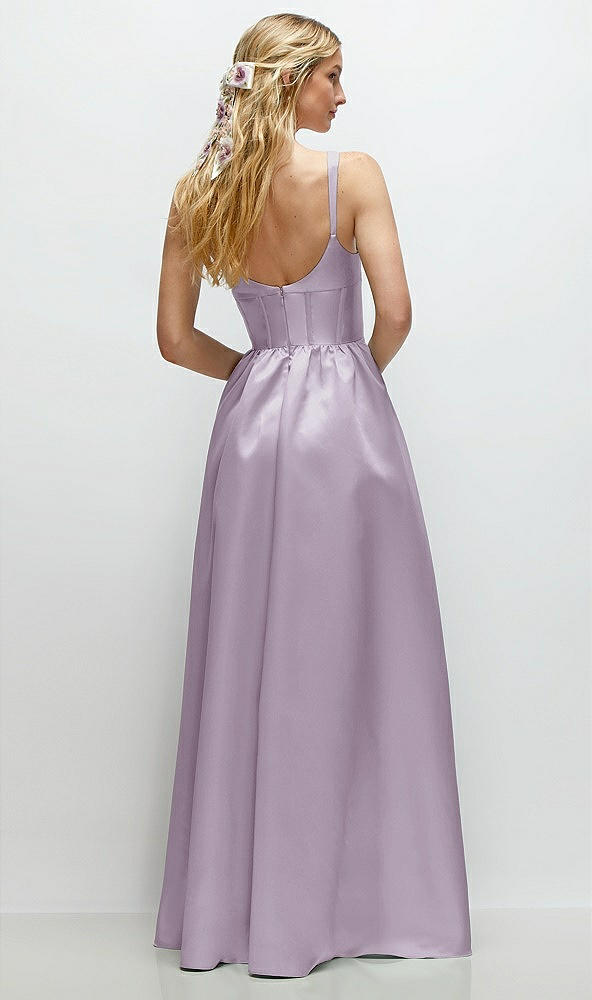 Back View - Lilac Haze Scoop Neck Inset Corset Satin Maxi Dress with Pockets