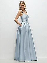 Side View Thumbnail - Mist Scoop Neck Inset Corset Satin Maxi Dress with Pockets