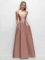 Front View Thumbnail - Neu Nude Scoop Neck Inset Corset Satin Maxi Dress with Pockets