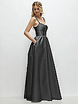 Side View Thumbnail - Pewter Scoop Neck Inset Corset Satin Maxi Dress with Pockets