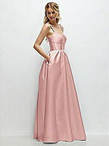 Side View Thumbnail - Rose - PANTONE Rose Quartz Scoop Neck Inset Corset Satin Maxi Dress with Pockets