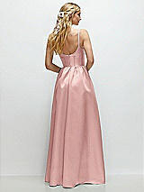 Rear View Thumbnail - Rose - PANTONE Rose Quartz Scoop Neck Inset Corset Satin Maxi Dress with Pockets