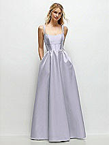 Front View Thumbnail - Silver Dove Scoop Neck Inset Corset Satin Maxi Dress with Pockets