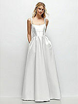 Front View Thumbnail - White Scoop Neck Inset Corset Satin Maxi Dress with Pockets