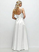 Rear View Thumbnail - White Scoop Neck Inset Corset Satin Maxi Dress with Pockets