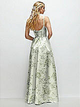 Rear View Thumbnail - Sage Cottage Rose Scoop Neck Inset Corset Floral Satin Maxi Dress with Pockets