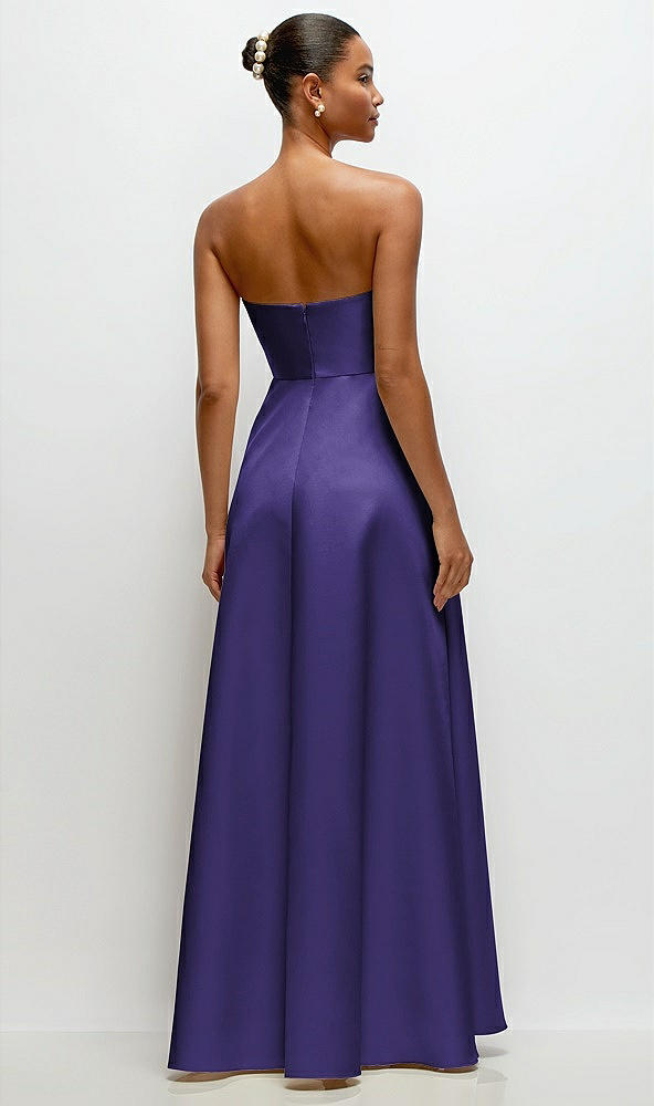 Back View - Grape Strapless Draped Cat-Eye Satin Maxi Dress with Full Skirt