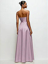 Rear View Thumbnail - Suede Rose Strapless Draped Cat-Eye Satin Maxi Dress with Full Skirt