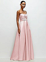 Front View Thumbnail - Ballet Pink Strapless Draped Cat-Eye Satin Maxi Dress with Full Skirt