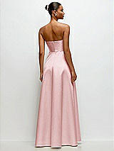 Rear View Thumbnail - Ballet Pink Strapless Draped Cat-Eye Satin Maxi Dress with Full Skirt