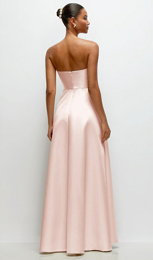 Back View - Blush Strapless Draped Cat-Eye Satin Maxi Dress with Full Skirt