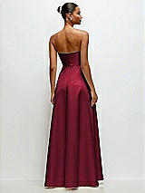 Rear View Thumbnail - Burgundy Strapless Draped Cat-Eye Satin Maxi Dress with Full Skirt