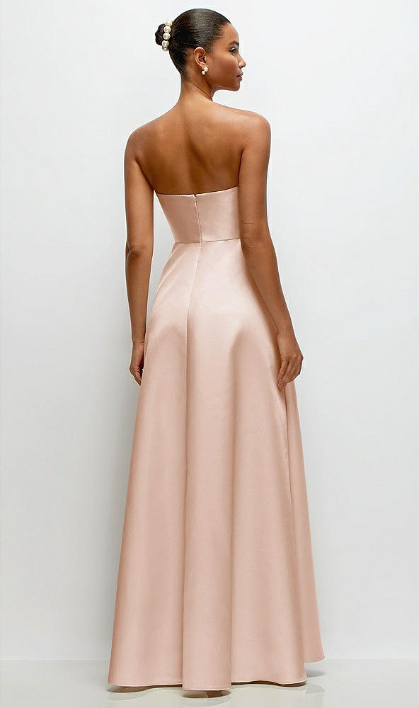 Back View - Cameo Strapless Draped Cat-Eye Satin Maxi Dress with Full Skirt