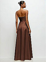 Rear View Thumbnail - Cognac Strapless Draped Cat-Eye Satin Maxi Dress with Full Skirt