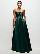 Side View Thumbnail - Evergreen Strapless Draped Cat-Eye Satin Maxi Dress with Full Skirt