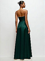 Rear View Thumbnail - Evergreen Strapless Draped Cat-Eye Satin Maxi Dress with Full Skirt