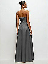 Rear View Thumbnail - Gunmetal Strapless Draped Cat-Eye Satin Maxi Dress with Full Skirt