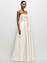 Front View Thumbnail - Ivory Strapless Draped Cat-Eye Satin Maxi Dress with Full Skirt