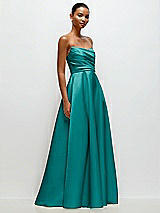 Front View Thumbnail - Jade Strapless Draped Cat-Eye Satin Maxi Dress with Full Skirt