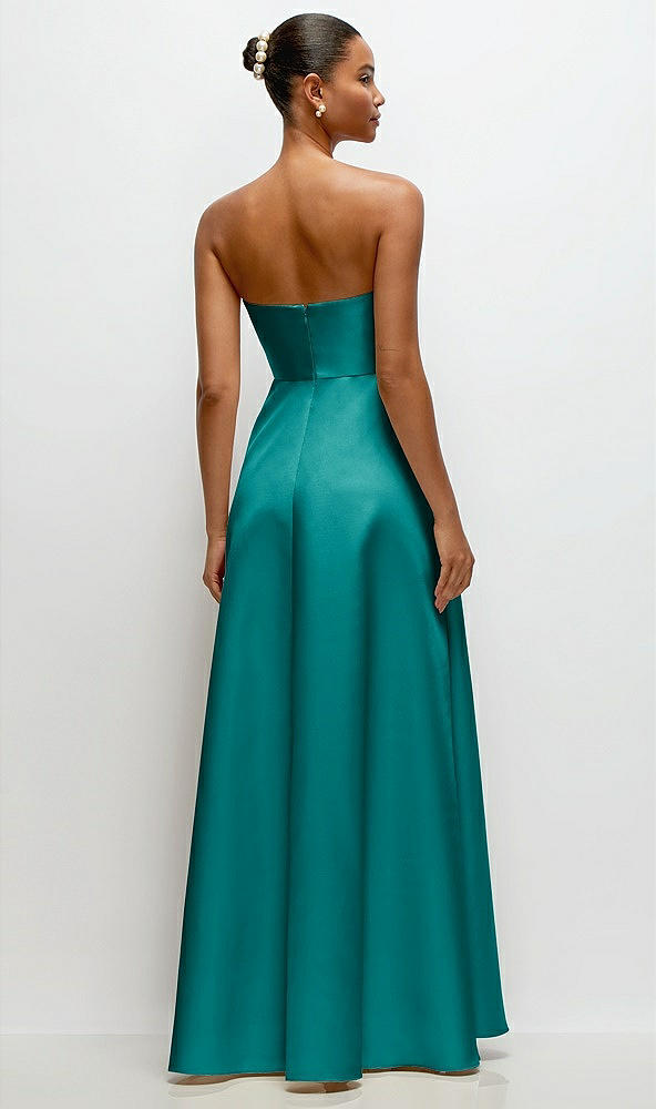 Back View - Jade Strapless Draped Cat-Eye Satin Maxi Dress with Full Skirt