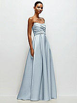 Front View Thumbnail - Mist Strapless Draped Cat-Eye Satin Maxi Dress with Full Skirt