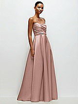 Front View Thumbnail - Neu Nude Strapless Draped Cat-Eye Satin Maxi Dress with Full Skirt