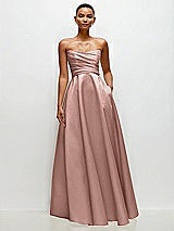 Side View Thumbnail - Neu Nude Strapless Draped Cat-Eye Satin Maxi Dress with Full Skirt