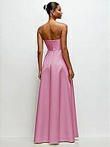 Rear View Thumbnail - Powder Pink Strapless Draped Cat-Eye Satin Maxi Dress with Full Skirt